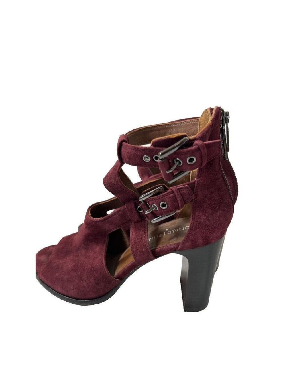 Donald J Pliner Size 7 suede Bootie Sandal Burgundy Block Heels